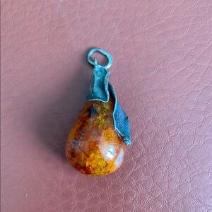 Amber Teardrop Pendant with Leather Accent